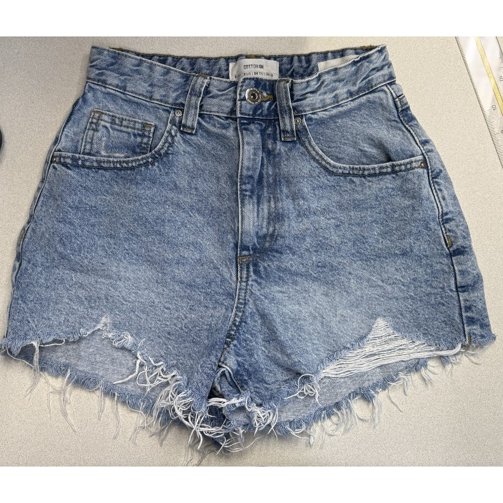Cotton On Womens Size 2 High Rise Mom Denim Shorts Distressed 3" Ins 100% Cotton